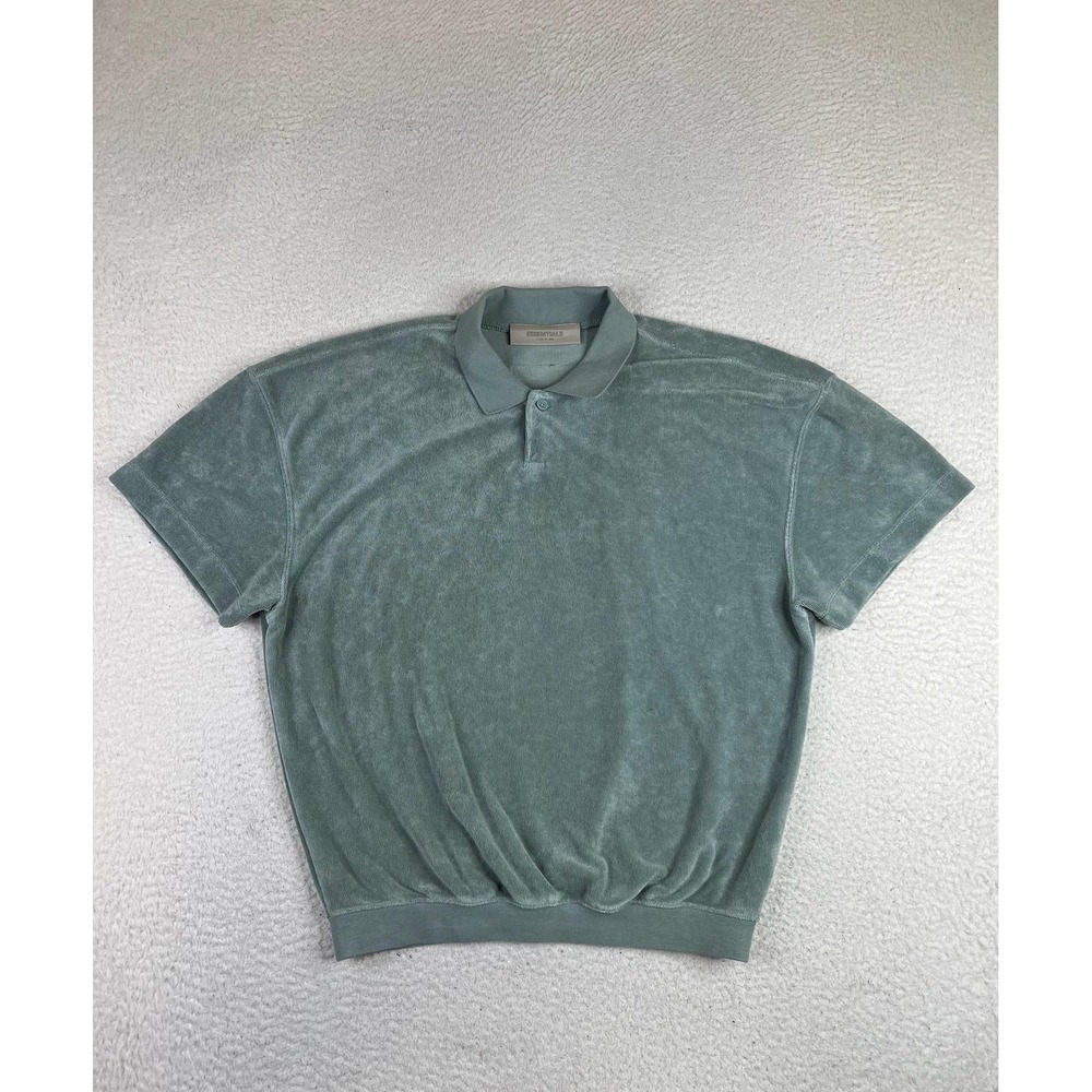 Fear of God Essentials Youth 10 Green Terry Short Sleeve Polo Shirt Collared